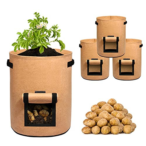 Delxo Potato Grow Bag3-Pack 7 Gallon Grow Bags Heavy Duty Aeration Fabric Pots Thickened Nonwoven Fabric Pots Plant Grow Bags in Brown Delxo Potato Grow Bag3-Pack 7 Gallon Grow Bags Heavy Duty Aeration Fabric Pots Thickened Nonwoven Fabric Pots Plant Grow Bags in Brown
