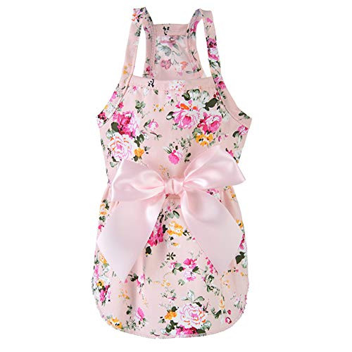 hbz11hl Dog Clothes Spring Summer Flower Print Cotton Cute Pet Dress Cat Dog Costume Outfit Clothes Pink L
