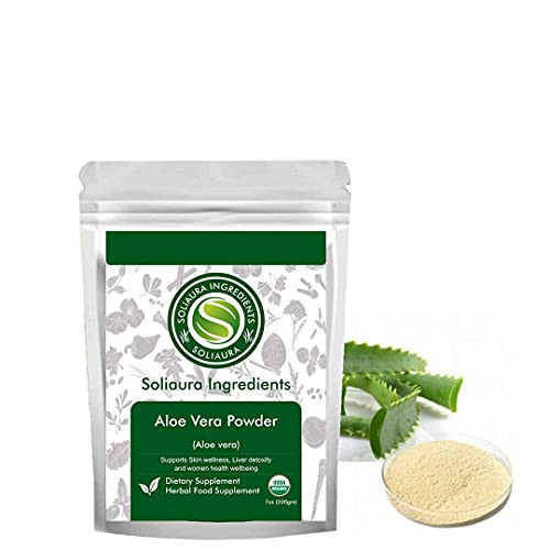 Indian Aloe Vera Powder Aloe Barbadensis 7 Oz -200 gm- Soliaura Ingredients- Organically Grown