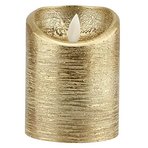 Mumusuki Led Flameless Candles Battery Operated Gold Swinging Flame Electric Pillar Candle Lights - Fake Candles for Living Room Bedroom Weddings-Batteries Not Included--L-7.5x15cm--