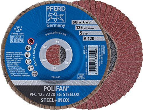 PFERD Polifan SG Abrasive Flap Disc Type 29 Round Hole Phenolic Resin Backing Aluminum Oxide 7" Dia. 80 Grit -Pack of 1-