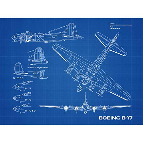 Boeing B-17 Flying Fortress Plane Blueprint Plan Large Wall Art Poster Print Thick Paper 18X24 Inch