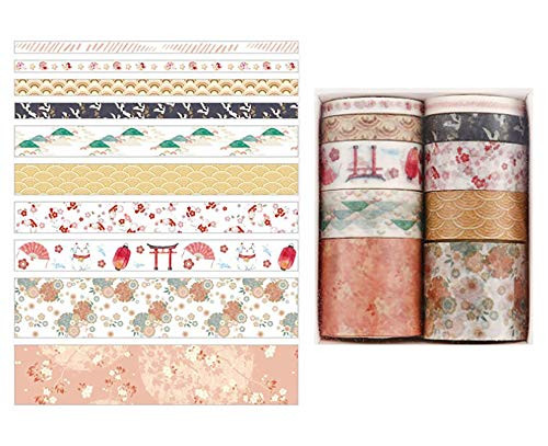 ZumZup 10 Rolls Washi Tapes Set Decorative Masking Tape Washi Tape Scrapbook Tape for Bullet Journal Gift Wrapping Style G