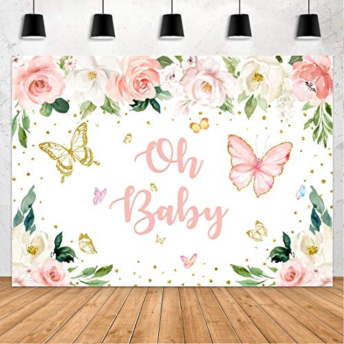Aperturee Pink Floral Baby Shower Backdrop 7x5ft Butterfly Flowers Girl Oh Baby Photography Background Gold Dots It's a Girl Newborn Party Decorations Supplies Banner Photo Studio Booth Props Favors Aperturee Pink Floral Baby Shower Backdrop 7x5ft Butterfly Flowers Girl Oh Baby Photography Background Gold Dots It's a Girl Newborn Party Decorations Supplies Banner Photo Studio Booth Props Favors
