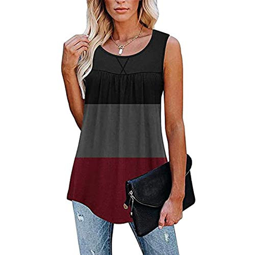 977 Womens Tank Tops Loose Patchwork Sleeveless T Shirts Irregular Hem Ruffle Vest Tunic O-Neck Splicing Blouse Gray