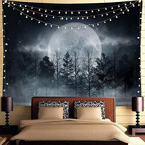 TIAQUN Fantasy Mushroom TapestryPsychedelicTrippy Mushroom Fairytale Enchanted Forest Magical Mushrooms Scenery Tapestry for Bedroom Living Room Dorm. -Forest Moon 78" L58 W-