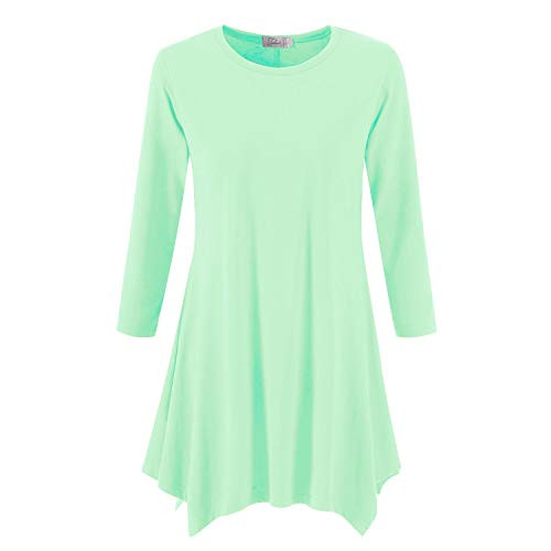 Topdress Women's Swing Tunic Tops 3-4 Sleeve Loose T-Shirt Dress Mint Green L