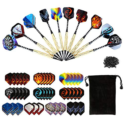 WICHEMI 12 Pack Soft Tip Darts 18 Gram Plastic Tip Dart Set with Aluminum Shafts Brass Steel Barrels 200 Extra Dart Tips 42 Dart Flights 20 Extra Rubber Rings for Electronic Dart Board