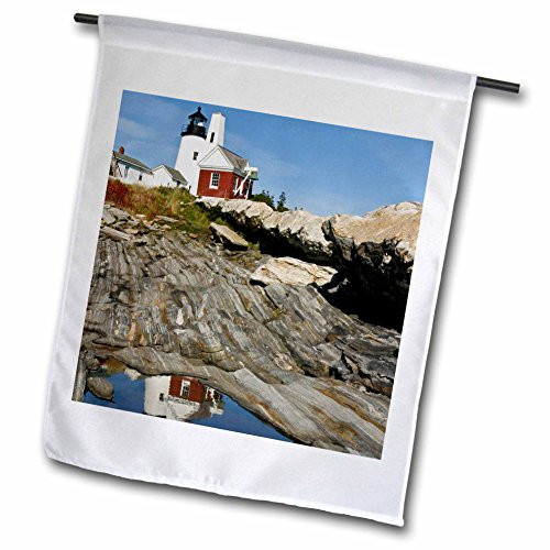 3dRose fl_90601_1 USA, Maine Pemaquid Lighthouse and Rocky Coast US20 BTH0001 Brenda Tharp Garden Flag, 12 by 18-Inch