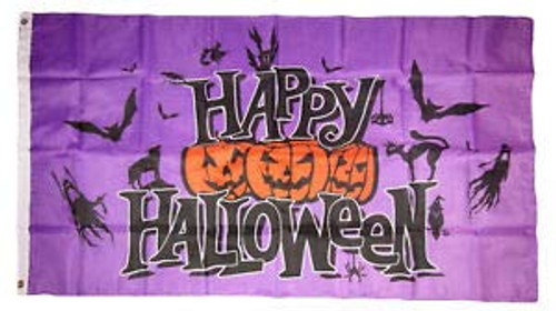 LuxMart 3x5 Happy Halloween Purple Jack o Lanterns Ghost Bats Flag 3'x5' Brass Grommets