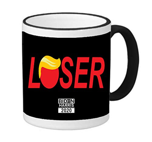 Loser 2020 Anti Trump Biden Harris 11 ounce Black Rim-Handle Ringer Ceramic Coffee Mug Tea Cup by M and R
