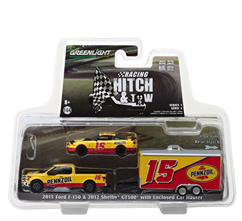 2015 Ford F-150 and 2012 Shelby GT500 Pennzoil with Enclosed Car Hauler Racing Hitch & Tow Series 1 1/64 Diecast Models by Greenlight 31050 C 2015 Ford F-150 and 2012 Shelby GT500 Pennzoil with Enclosed Car Hauler Racing Hitch & Tow Series 1 1/64 Diecast Models by Greenlight 31050 C