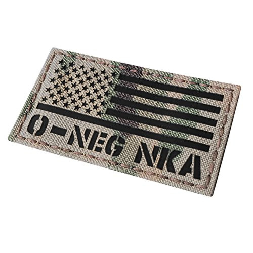 IR Multicam USA Flag ONEG O- Blood Type NKA NKDA Infrared Tactical Morale Fastener Patch
