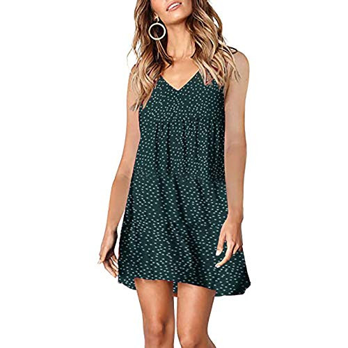 JUEBO Women Summer Tunic Dress V Neck Casual Loose Midi Dress Flowy Swing Shift Dresses Summer Mini Dresses -B- Green XXL-