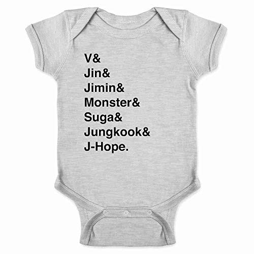 K-Pop Group Names List Gray 6M Infant Baby Boy Girl Bodysuit