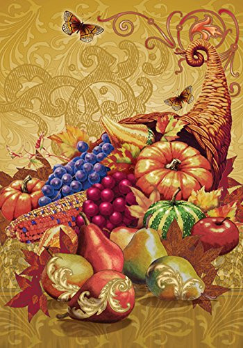 Toland Home Garden Mountain of Thanks 28 x 40 Inch Decorative Fall Autumn Cornucopia Harvest Thanksgiving House Flag