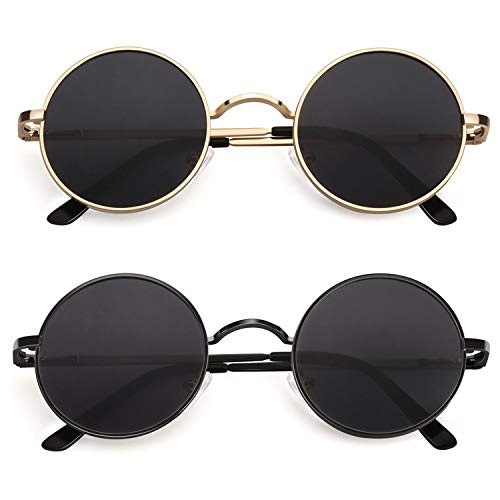 CGID E01 Retro Vintage Style John Lennon Inspired Round Metal Circle Polarized Sunglasses 2 Packs