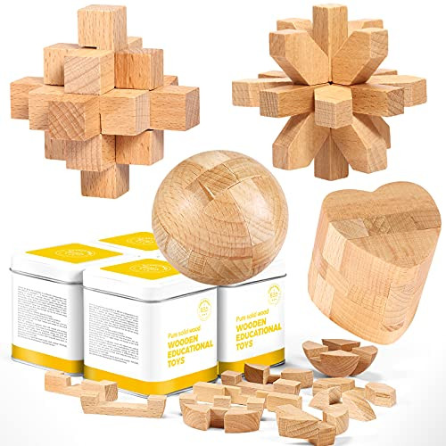 Wooden Brain Teaser Puzzle Toys for Kids Teens Adults3D Wooden Cube Brain Teaser PuzzleSolid Wood Puzzle Assembled Toy