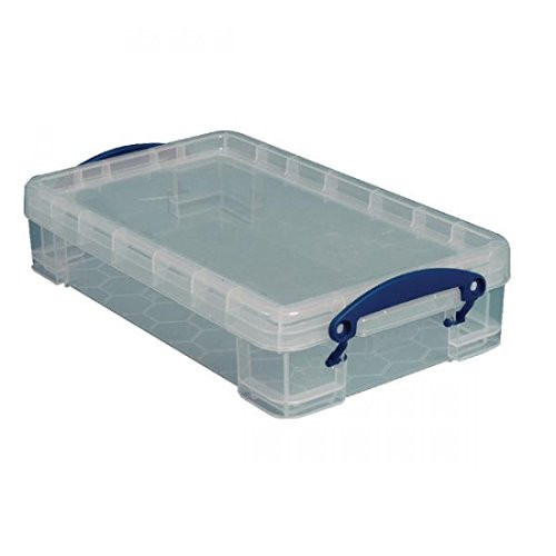 Really Useful Box Plastic Storage Box, 2.5 Liters, 13 3/8" x 8" x 2 3/4", Clear
