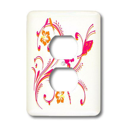 3dRose LLC lsp_109603_6 Hot Pink N Orange Butterflies Birds N Flourishes 2 Plug Outlet Cover