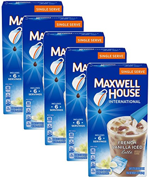 Maxwell House International Cafe Iced Latte Cafe-Style Beverage Mix, Single Serve Packets, 3.42 OZ, French Vanilla 6 ea (pack of 5)