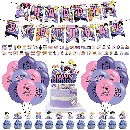 Ouran High School Host Club Party SuppliesOuran High School Host Club Theme Party Decorations Include Ouran High School Host Club Party Supplies banner 12Pcs Cupcake Toppers18 Pcs Balloons50Pcs Ouran High School Host Club Party Supplies