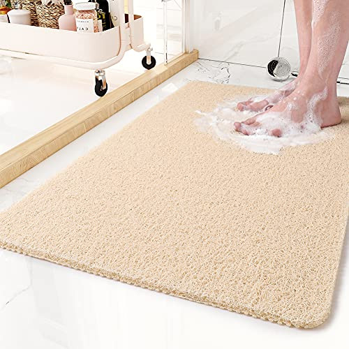 Non-Slip Bathtub Mat Shower Mats for Bath Tub PVC Loofah Bathroom Mats for Wet Areas Quick Drying -17"x30"-