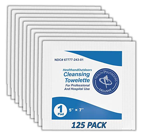 Cleansing Towelettes Antiseptic 5" x 7" Wipes -125 Count- Hand and Body Wet Napkins Individually Wrapped