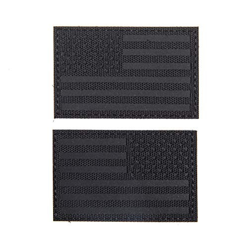Set of TWO US Flag Light Reflective Patch with Hook and Loop includes Forward plusReversed tactical patches
