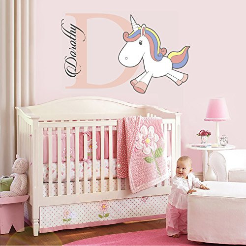 e-Graphic Design Inc Custom Name and Initial Unicorn Nursery - Baby Boy Girl Decoration - Wall Decal Sticker for Home Interior Decoration Car Laptop -M339- -Wide 22" x 14" Height-