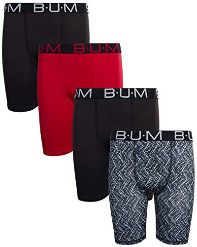 B.U.M. Equipment Boys? Performance Dry-Fit Compression Boxer Briefs -Pack of 4- -X-Large--16-18- Black-Red-Black Multi-