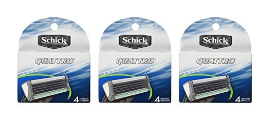 Schick Quattro Razor Blade Refills for Men Value Pack - 4 Count -Pack of 3-