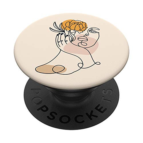 Abstract minimalist woman face line art Floral Flower PopSockets PopGrip- Swappable Grip for Phones  and  Tablets