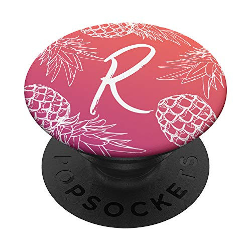 Pineapple With Initial R Coral Pink Gradient ~ Letter R PopSockets Grip and Stand for Phones and Tablets