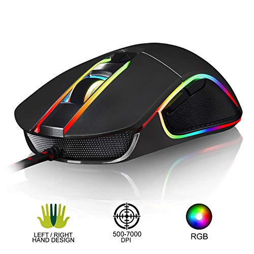 KLIM AIM Gaming Mouse - Wired Ergonomic Gamer USB Computer Mice, Chroma RGB [7000 DPI] [Programmable Buttons] Ambidextrous, Ergonomic for Desktop PC Laptop, USB Game High Precision Optical Laser Black