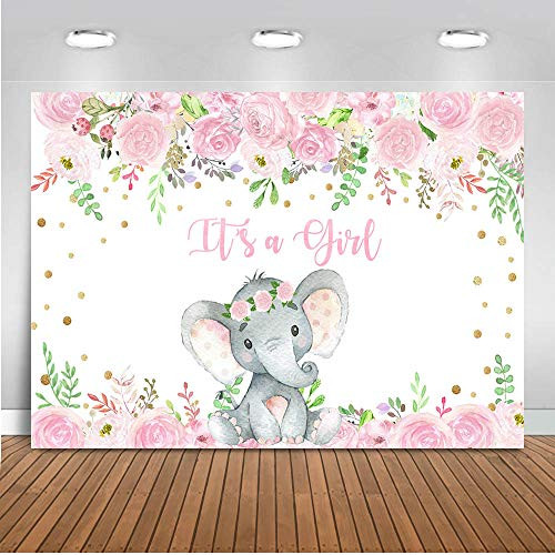 Mocsicka It's a Girl Elephant Backdrop Blush Pink Floral Elephant Baby Shower Party Decorations Photo Booth Backdrops Girl Elephant Party Photography Background -7'x5'- Mocsicka It's a Girl Elephant Backdrop Blush Pink Floral Elephant Baby Shower Party Decorations Photo Booth Backdrops Girl Elephant Party Photography Background -7'x5'-