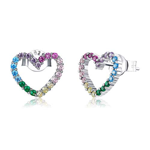 BAMOER Sterling Silver Earring for Women 14k White Gold Colorful Rainbow Earrings for Girls Hypoallergenic