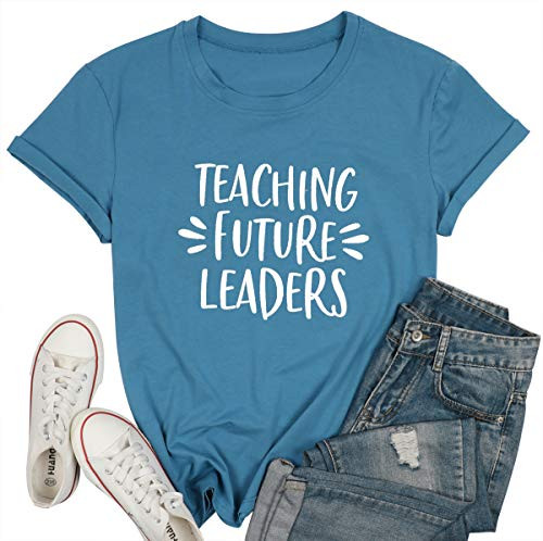 Teacher Shirts for Women Teaching Future Leaders Tshirt Letters Print Shirts with Sayings Casual Short Sleeve Teaching Shirt -Blue L- Teacher Shirts for Women Teaching Future Leaders Tshirt Letters Print Shirts with Sayings Casual Short Sleeve Teaching Shirt -Blue L-