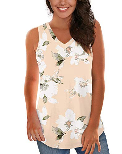 NIASHOT Tanks Tops for Women Sleeveless Flowy Summer Tees V Neck Shirts Pink L