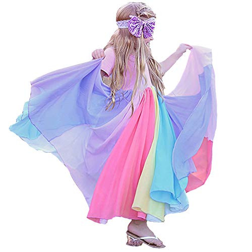 Toddler Kids Baby Girl Summer Dress Clothes Rainbow Ruffle Strap Dress Backless Princess Sundress Playwear Outfits -S-Pink 3-Years-