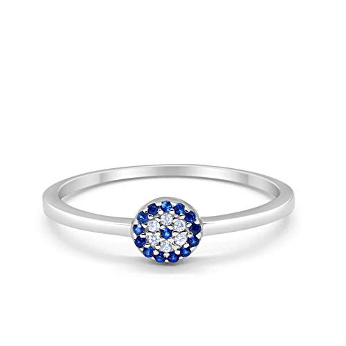 Evil Eye Ring Simulated Blue Sapphire Round Simulated Cubic Zirconia 925 Sterling Silver Thumb Ring Petite Dainty Silver Size-7