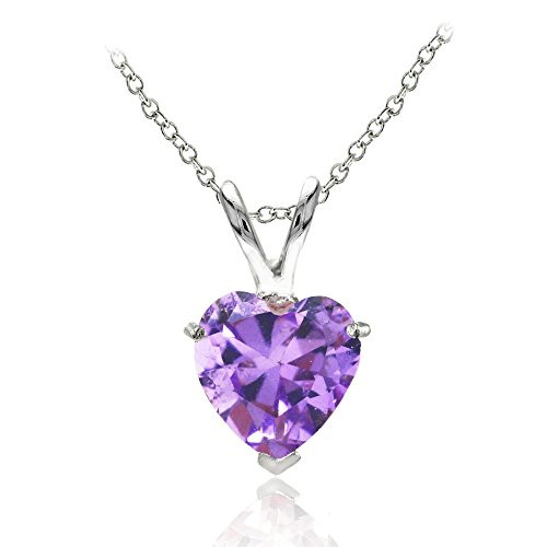 Sterling Silver Simulated Amethyst 7mm Heart Pendant Necklace