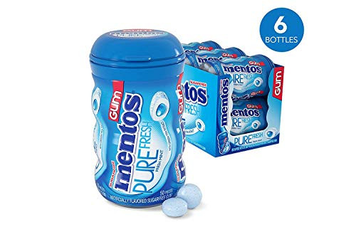 Mentos Pure Fresh Sugar-Free Chewing Gum with Xylitol, Fresh Mint, Easter Basket Stuffers, 50 Piece Bottle (Pack of 6)