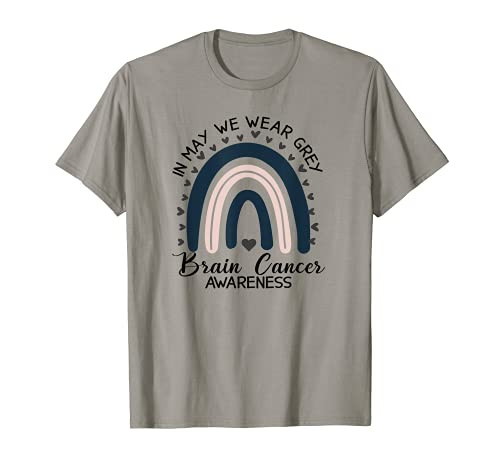 Rainbow In May We Wear Gray Brain Cancer Awareness Ribbon T-Shirt