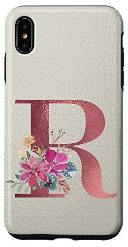 iPhone XS Max Initial R Monogram Illustrated Floral Watercolor Art Phone Case