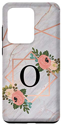 Galaxy S20 Ultra Modern Floral Letter O Coral Rose Pink  and  Teal Flower AAN006o Case