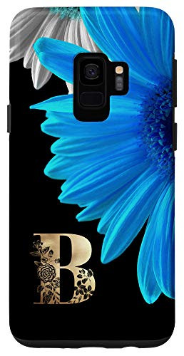 Galaxy S9 Initial B Monogram Blue Daisy Flower Phone Case