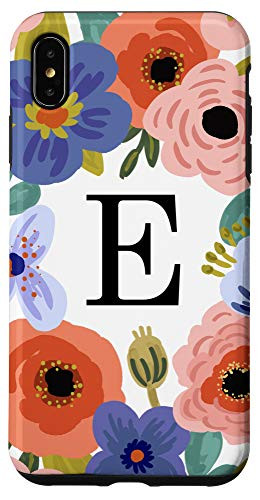 iPhone XS Max Modern Letter E Florals in Pink Coral Blue  and  White AAN001e Case