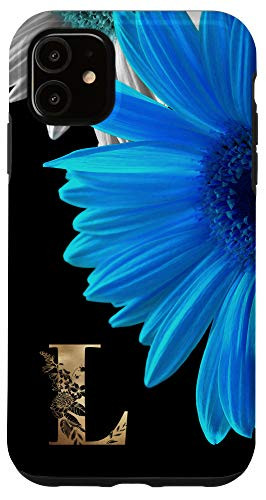 iPhone 11 Initial L Monogram Blue Daisy Flower Phone Case