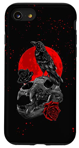 iPhone SE -2020- - 7 - 8 Skull Crow Moon Goth case Pattern Skeleton Emo Gothic Occult Case